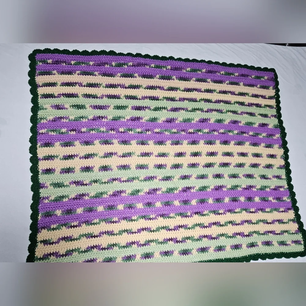 *New* Crochet afghan green purple baby throw blanket  app. 35